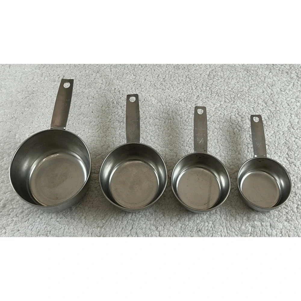 4 Vintage Stainless Measuring Cups (1 Cup,1/2 Cup,1/3 Cup,1/4 Cup) Unbranded EUC